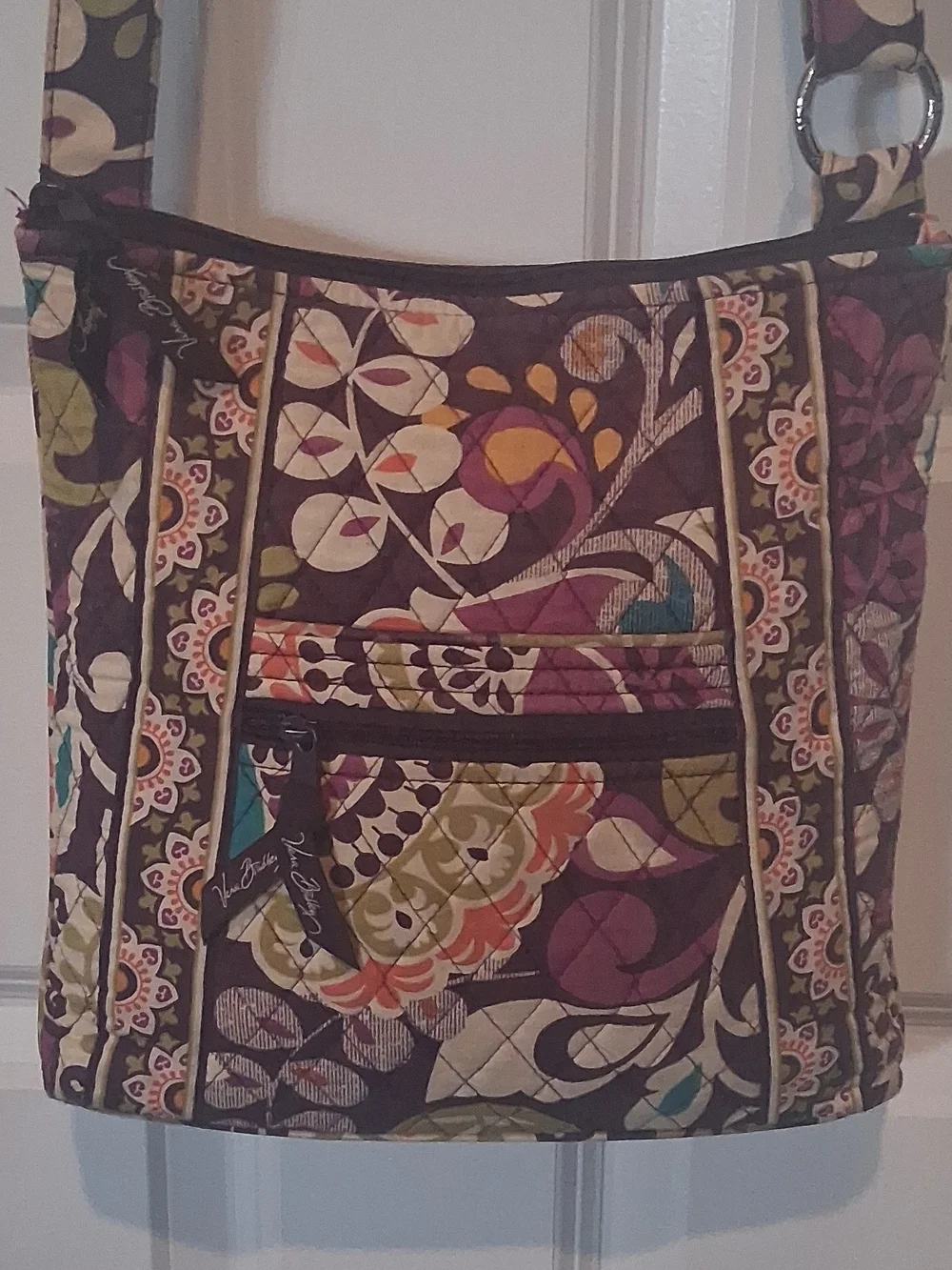 Vera Bradley Plum Floral Quilted Shoulder Bag with Teal & Olive Accents